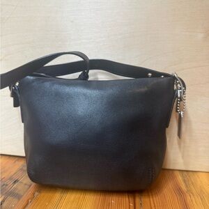 Vintage Coach small Black Leather Shoulder Bag with Silver Hardware
